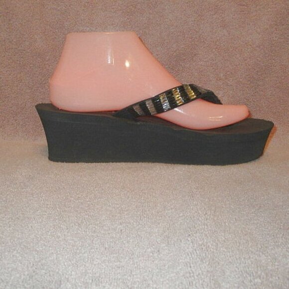 SKECHERS Yoga Foam PLATFORM Wedge SANDALS Size 10 YOGA FOAM Flip Flop SUNNY DAYS - Picture 3 of 12